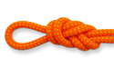 tachyon climbing rope orange and yellow double figure eight knot