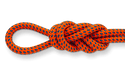 tachyon climbing rope orange and blue double figure eight knot